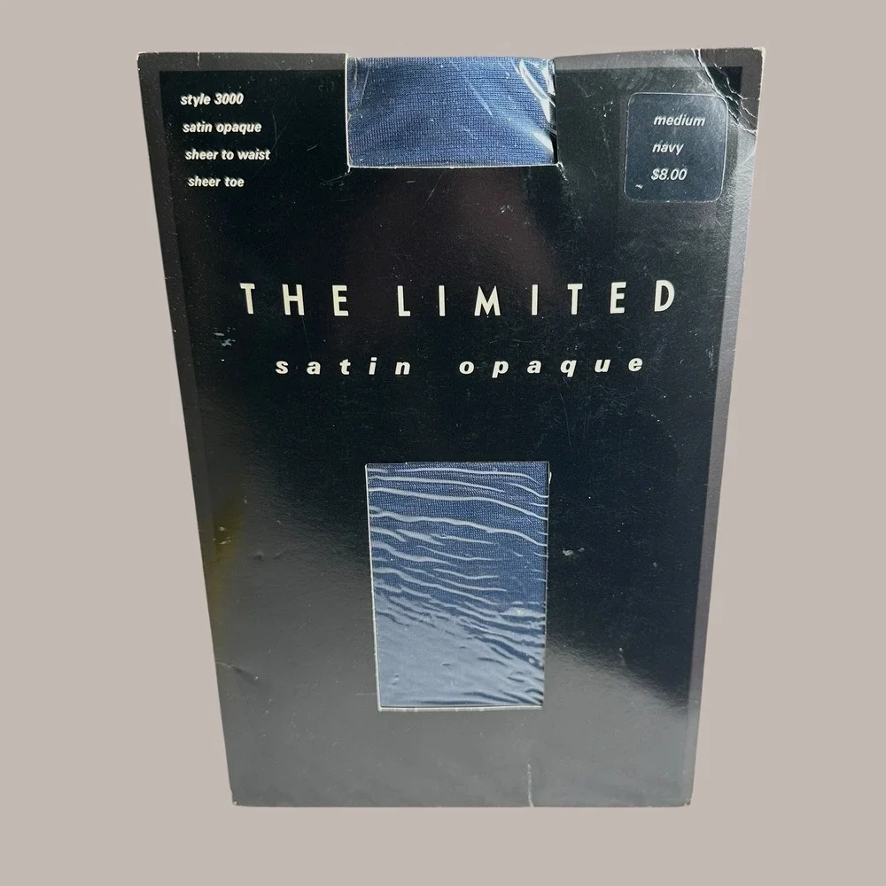 The Limited Satin Opaque Tights Navy Blue Sheer‎ to Waist Style Vintage Medium